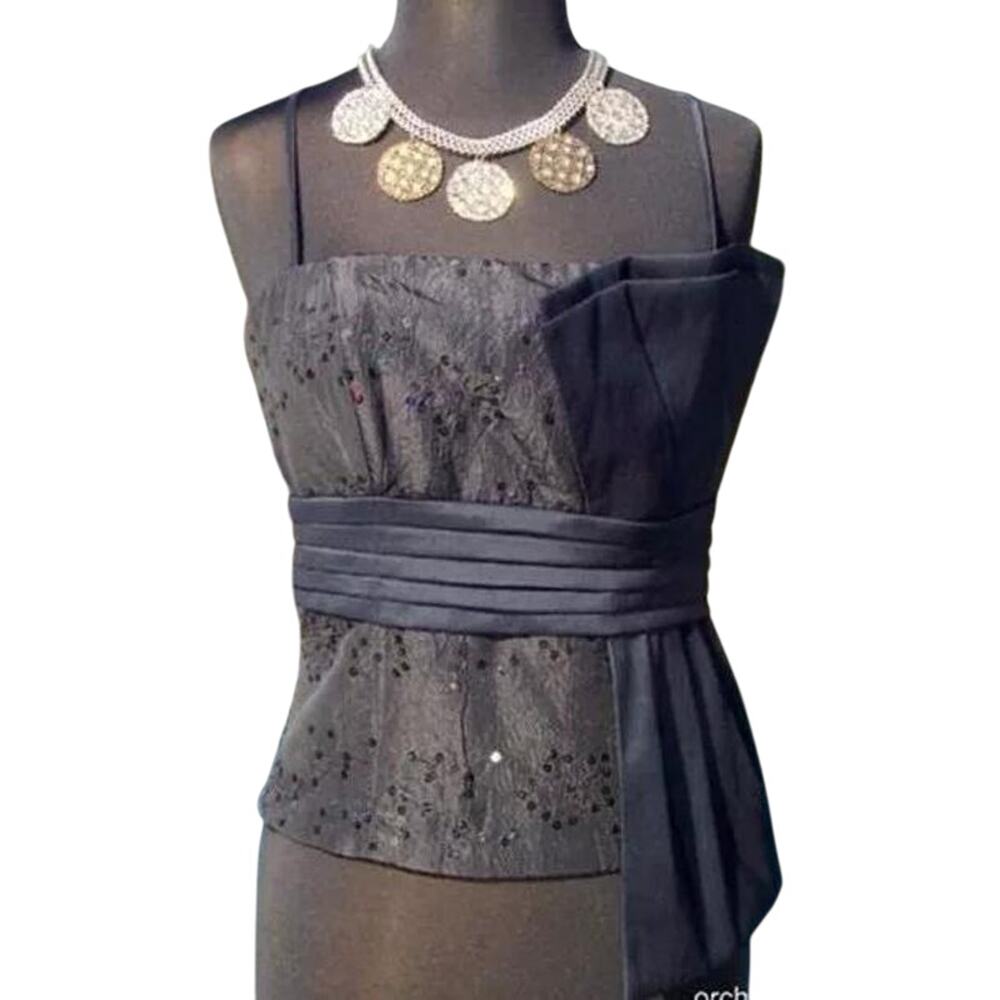 Cache Luxe Black Sequin Top New Lined Self Belt Bone In Bustier Event $178 NWT